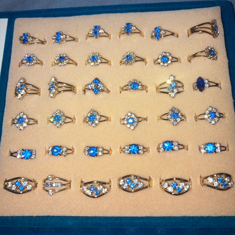 Vintage Adjustable Blue Birthstone and Gold Tone Fashion Ring (pick1) - Picture 4 of 4